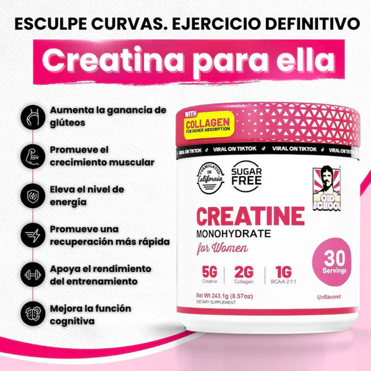 2X1 Creatina para Mujeres Old School Labs® Más Fuerza, Más Glúteo, Más Resultados