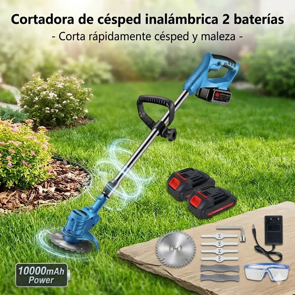 Cortadora de césped inalámbrica 2 baterías - Corta rápidamente césped y maleza