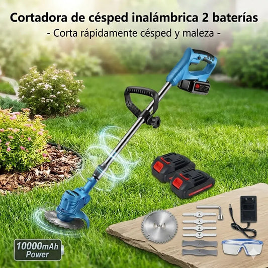 Cortadora de césped inalámbrica 2 baterías - Corta rápidamente césped y maleza