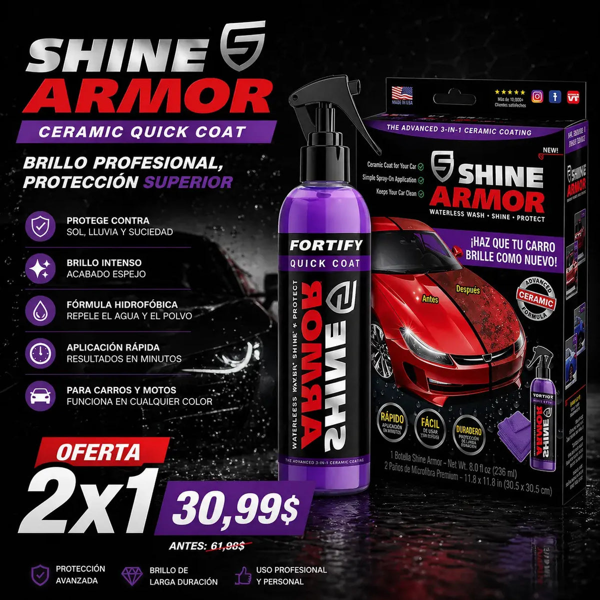 2x1 Cera Restauradora de Pintura Shine Armor™ para Carro y Moto: Brillo Profesional y Protección Antirrayas 🚘🏍️
