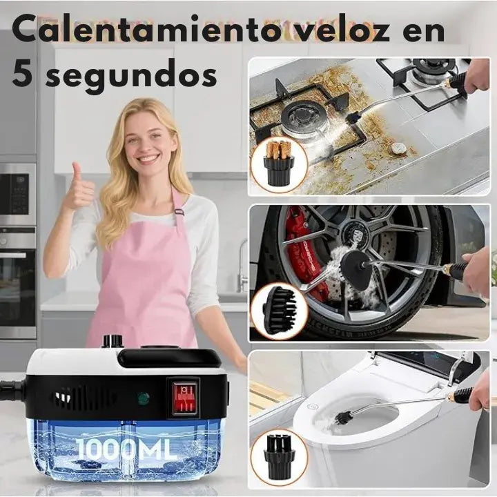 Limpiador a Vapor Profesional 2500W | Alta presión 3BAR + 4 boquillas