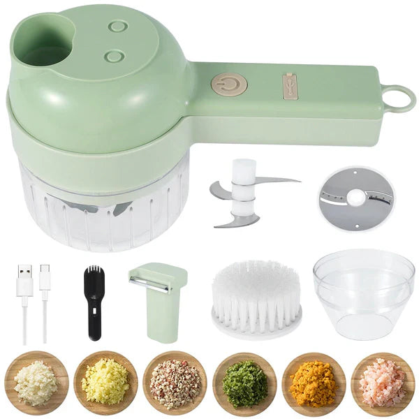 🥗 Triturador eléctrico 4 en 1 + cuchillas de acero + cepillo rotativo + batería recargable