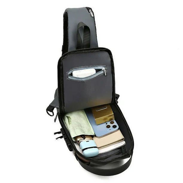 Mochila cruzada premium antirrobo + USB + Impermeable + Multi compartimientos