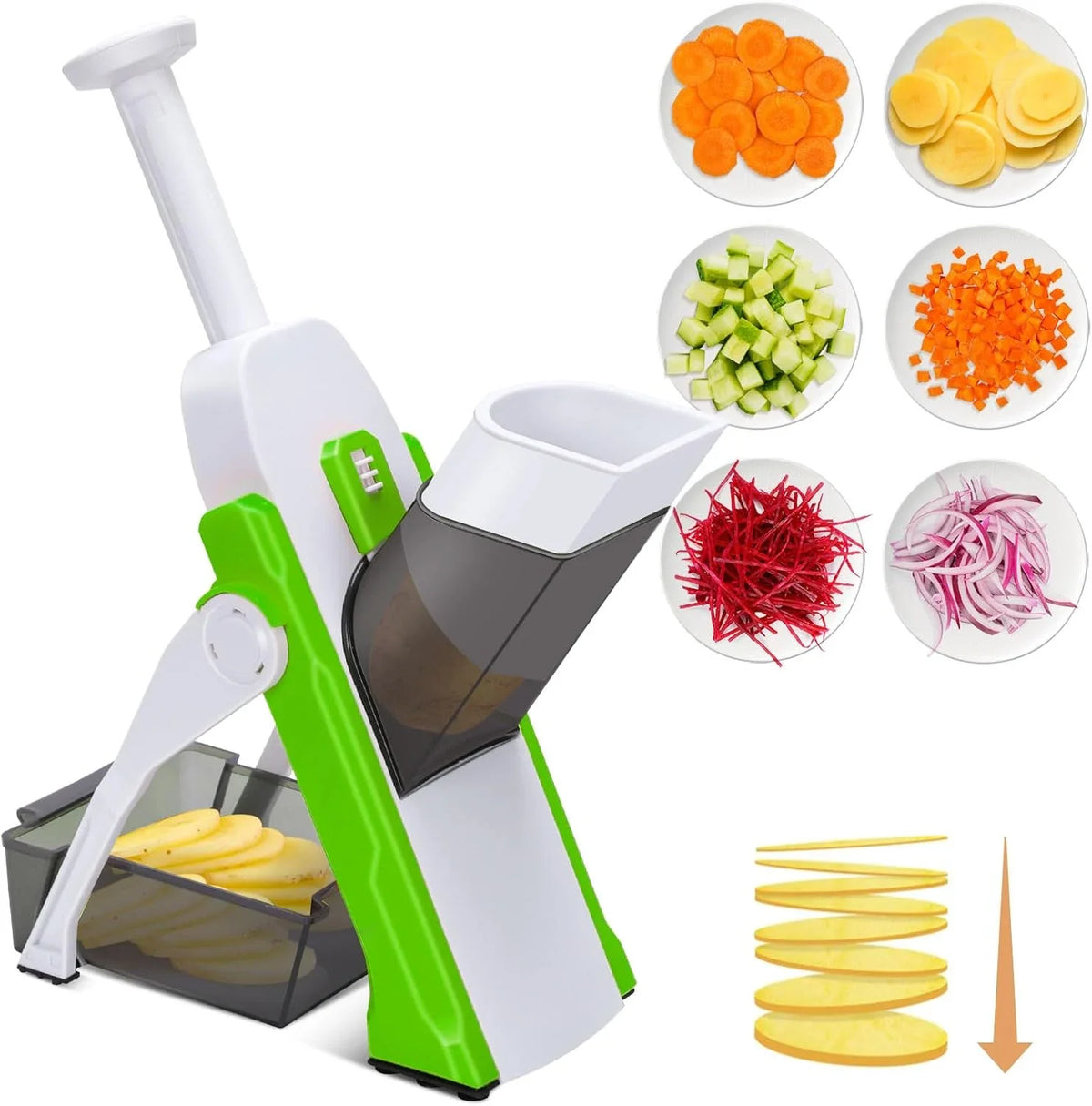 Cortador de Verduras Premium con Palanca Profesional y Cuchillas de Acero Inoxidable